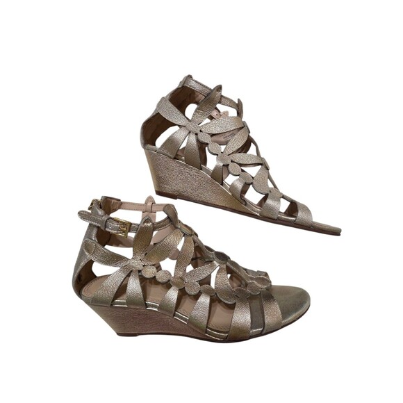 Tory Burch Emerson Metallic Platinum Shoes Women's 5.5 Wedge Dust Bag SH.1 - Picture 9 of 10